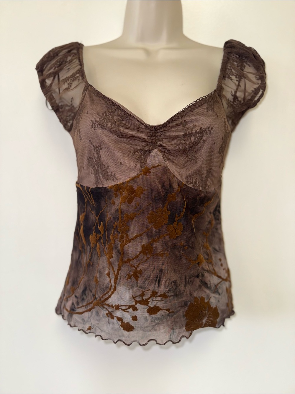 Thirty Thirty (Medium) Brown Lace//Sheer Blouse